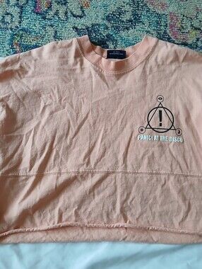 Spirit Jersey Panic! at the Disco Peach Graphic Print Cotton Crew Neck Tee M
